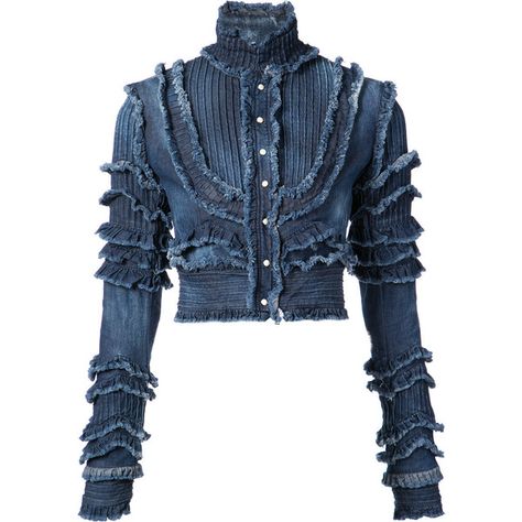 Dsquared2 Frayed Denim Jacket ($1,717) ❤ liked on Polyvore featuring outerwear, jackets, long sleeve denim jacket, blue jackets, turtleneck jacket, blue denim jacket and long sleeve turtleneck top Turtleneck Jacket, Frayed Denim Jacket, Long Sleeve Jean Jacket, Blue Turtleneck, Jean Jacket Outfits, Long Sleeve Denim Jacket, Denim Projects, Diy Vetement, Denim Ideas