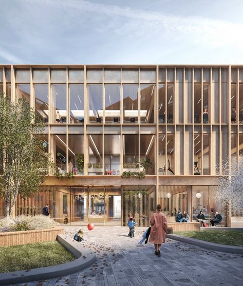 Entrance Architecture, Make People Happy, Wooden Facade, Timber Architecture, Sustainable Building Materials, Passive Design, Kings Cross, Timber Structure, People Happy