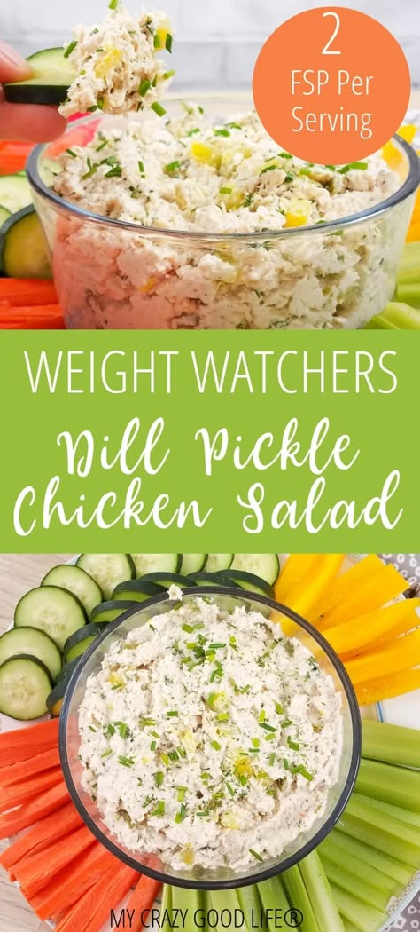 This healthy Dill Pickle Chicken Salad is a delicious low carb chicken salad recipe. A similar and healthy Chick-Fil-A chicken salad alternative, you can enjoy the salty and creamy recipe as a dill pickle dip, as a chicken salad sandwich, or as a salad topping. Low Carb Weight Watchers | 2 FSP | #pickles #chicken #weightwatchers Low Carb Chicken Salad Recipe, Dill Pickle Chicken Salad, Pickle Chicken Salad, Dill Pickle Chicken, Pickle Chicken, Weight Watchers Salad, Low Carb Chicken Salad, Recipes Broccoli, Recipes Spinach