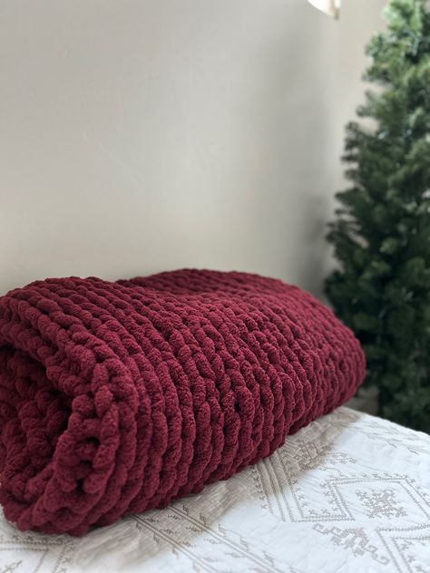 Wedding Challenge, Burgundy Blanket, Warm Purple, Purple Blanket, Plaid Jumpsuit, Knit Blankets, Unique Yarn, Chenille Throw, Chunky Knit Throw