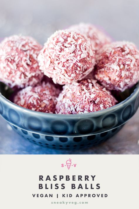 Raspberry Bliss Balls, Coconut Almonds, Vegan Energy Balls, Raspberry Coconut, Raspberry Almond, Pink Raspberry, Raspberry Recipes, Vegan Kids, Bliss Balls