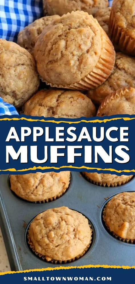 Whip up a batch of this back to school recipe! You'll want to freeze some for a quick and easy breakfast on the go. Loaded with walnuts, rolled oats, cinnamon, and brown sugar, these moist applesauce muffins are wholesome, flavorful, and satisfying! Oatmeal Applesauce Muffins, Applesauce Muffin Recipe, Breakfast Muffin, Applesauce Muffins, Apple Breakfast, Easy Autumn Recipes, Oat Muffins, Homemade Muffins, Brown Spots Removal