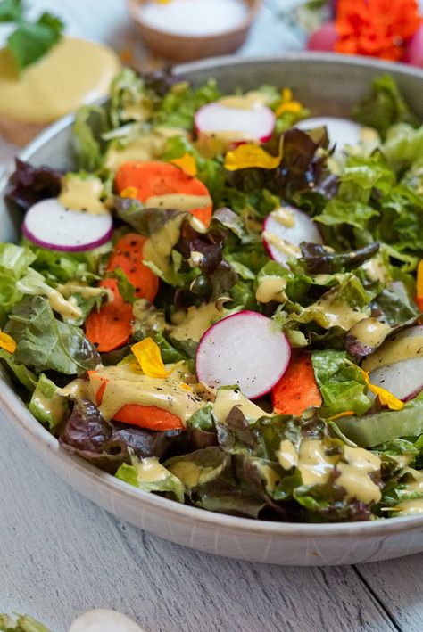 Red Leaf Lettuce Salad with Raisins, Walnuts, and Curry Tahini Dressing – Nikki Vegan Leaf Lettuce Salad Recipes, Red Lettuce Salad, Recipes With Walnuts, Red Leaf Lettuce Salad, Nikki Vegan, Salad With Raisins, Chickpea Fries, Red Lettuce, Lettuce Salad Recipes