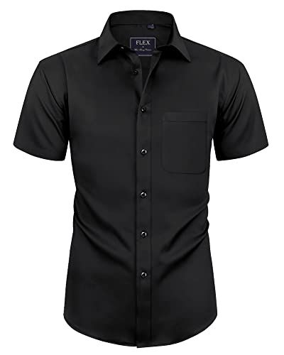 siliteelon Men's Short Sleeve Dress Shirt Stretch No Iron Plain Regular Fit Casual Business Shirt with Pocket Short Sleeve Black Dress, Black Dress Shirt Men, Shirt Wrinkles, Solid Dress Shirt, Business Casual Shirts, Fitted Dress Shirts, Short Sleeve Dress Shirt, Business Shirts, Mens Short Sleeve Shirt