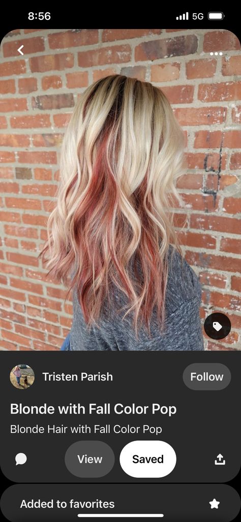 Hair With Pop Of Color, Blonde Hair With Pop Of Color, Old Hairstyles, Pop Of Color, Trendy Hairstyles, Fall Colors, Blonde Hair, Color Pop, Blonde