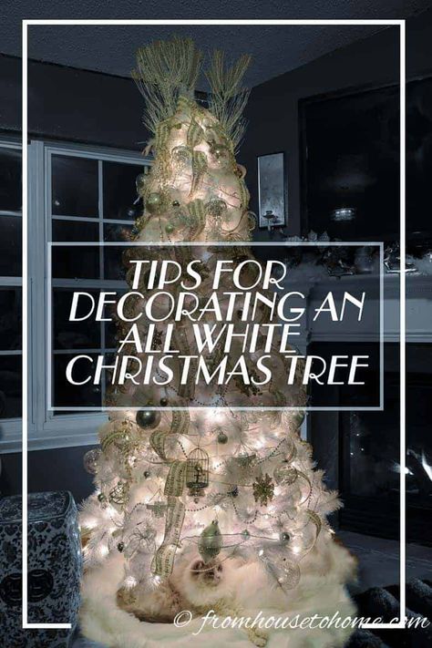 How To Decorate A Winter Wonderland White Christmas Tree All White Christmas Tree, All White Christmas, Peacock Christmas Tree, White Xmas Tree, Green Christmas Tree Decorations, White Artificial Christmas Tree, White Christmas Tree Decorations, House To Home, Tinsel Tree