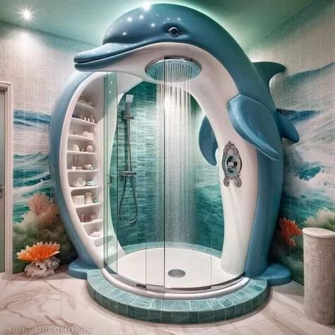 Life Aquatic Bathroom, Dolphin Bathroom Decor, Dolphin Room Decor, Beach Theme Bathroom Sculptures & Statues, Kids Ocean Bathroom Shower Curtains, Rainfall Shower, Home Decor Kitchen, Dolphins, Bathroom Decor