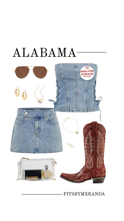 ALABAMA GAMEDAY OUTFIT | Shop the look #outfitinspo #gameday #gamedayfit #gamedayoutfit #outfit #alabama Gameday Outfit Alabama, Bama Gameday Outfit, Alabama Gameday Outfit, Bama Gameday, Alabama Football Game, Rush Week Outfits, Cute College Outfits, College Gameday Outfits, Cowgirl Style Outfits