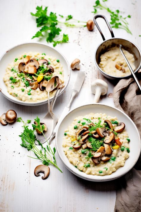 Risotto Plating, Chicken And Mushroom Risotto, Cheesy Risotto, Vegetarian Risotto, Chicken Risotto, Chicken And Mushroom, Chicken Plating, Mushroom Risotto, Healthy Menu