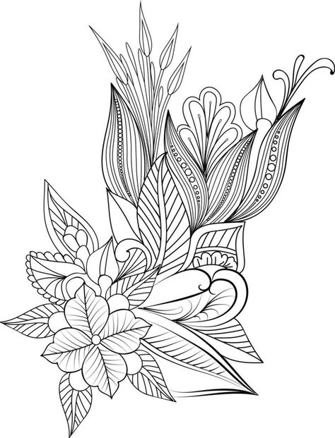 Set of a decorative stylized flower isolated on white background. Highly detailed vector illustration, doodling and zentangle style, tattoo design, print for cololirn books Doodle Flower Tattoo, Books Advertisement, Flower Tattoo Black And White, Zentangle Tattoo, Flower Tattoo Black, Ornament Doodle, Realistic Flower Tattoo, Flower Reference, Style Tattoo