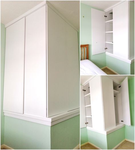 Stair Box Ideas, Stair Box In Bedroom, Bulkhead Ideas, Bulkhead Bedroom, Over Stairs Storage, Stairs Bulkhead, Box Room Beds, Childrens Cabin Beds, Box Room Bedroom Ideas