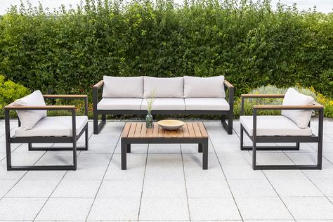 Sol 72 Outdoor Van Buren 5 Seater Sofa Set | Wayfair.co.uk Corner Sofa With Cushions, Rattan Corner Sofa, Metal Outdoor Furniture, Outdoor Living Design, Comfy Seating, Corner Sofa Set, Garden Sofa Set, 5 Seater Sofa, Grand Homes