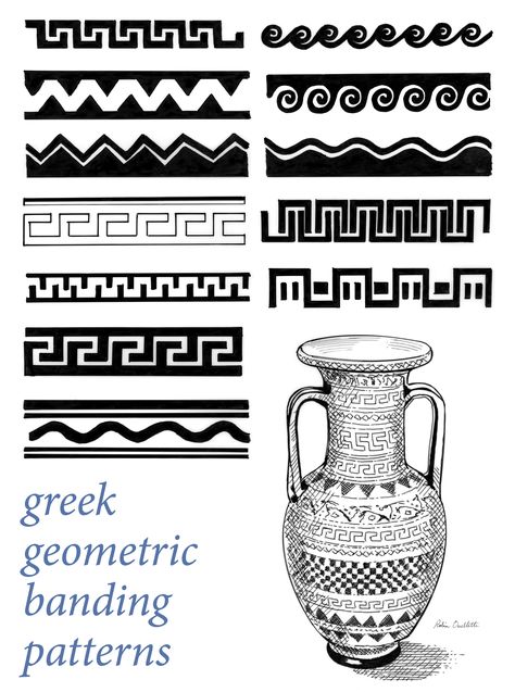 Greek Pottery Patterns, Greek Pottery Designs Pattern, Greek Vase Patterns, Greek Inspired Ceramics, Greek Inspired Pottery, Greek Pots Pottery, Ancient Pottery Greece, Diy Greek Mythology Decor, Greek Vase Illustration