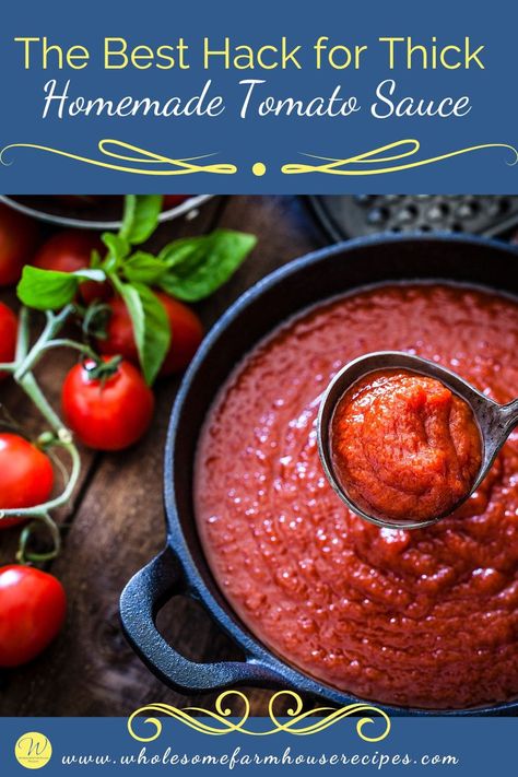 The Best Hack for Thick Homemade Tomato Sauce Tomato Sauce Canning Recipe, Tomato Sauce Homemade, How To Make Tomato Sauce, Home Grown Vegetables, Marinade Sauce, Tomato Sauce Recipe, Homemade Tomato Sauce, Canning Tomatoes, Steak Sauce