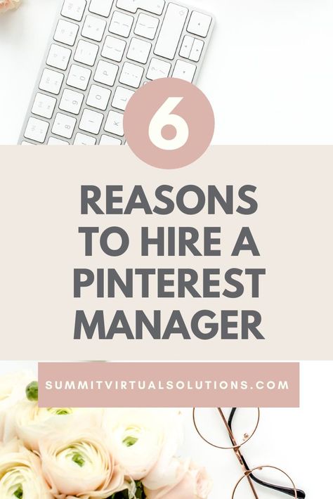 If you’re a blogger and have done any searching on Pinterest about your Pinterest strategy, you know that Pinterest management is an actual career! A sort of “do it for you” service when it comes to your scheduling and strategy. But WHY hire a Pinterest manager and how do you know if you’re ready for one? Today I’m sharing 6 reasons to hire a Pinterest Manager for your business. #summitvirtualsolutions #outsourcing #pinterestmanagement #outsource The Pinning Mama, Simple Pin Media, Pinterest Va, Accepting New Clients, Pinterest Marketing Business, Pinterest Manager, Find Clients, Pinterest Management, Virtual Assistant Services