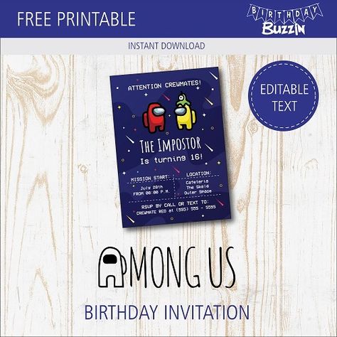 Among Us Birthday Invitation Free, Among Us Party Invitation Free, Among Us Birthday Party Invitation, Among Us Party Invitation, Bday Party Invitations, Birthday Party Invitations Free, Bday Party Kids, Birthday Party Printables, Free Printable Birthday Invitations