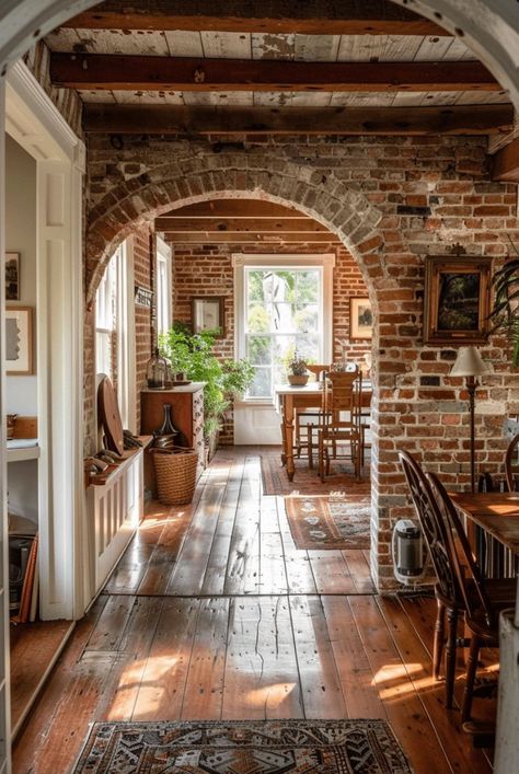 Brick Arches Interior, English Brick House, Archways In Homes, Brick Archway, Cottage Interior, Dream Cottage, Cottage Interiors, Animals Funny, Cozy Farmhouse