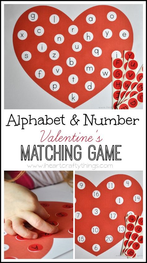 Alphabet and Number Valentine's Matching Game (Free Printable) | Great Valentine's Day activity for kids | from iheartcraftythings.com Valentines Cognitive Preschool, Daycare Valentines, Valentine Writing, Dot Numbers, Valentines Activities, Preschool Valentine, February Crafts, Valentine's Day Crafts For Kids, Preschool Valentines