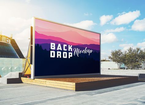 Free Outdoor Stage Backdrop Mockup PSD - Good Mockups Outdoor Backdrop Ideas, Backdrop Stage Decorations, Outdoor Stage Design, Outdoor Event Stage, Event Mockup, Backdrop Mockup, Panel Event, Stage Backdrop Design, Cinema Idea