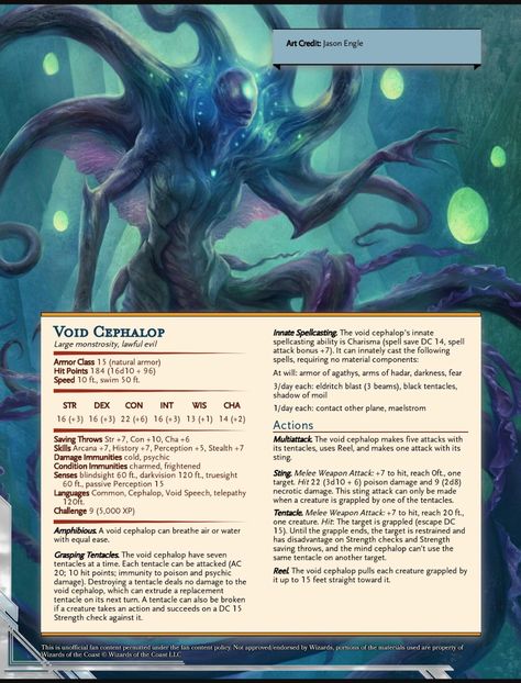 D D 5e Homebrew, Homebrew Monsters, Ocean Monsters, Mythical Sea Creatures, Lovecraft Monsters, Dnd Stats, Dungeons And Dragons Classes, Dnd 5e Homebrew, D D Monsters