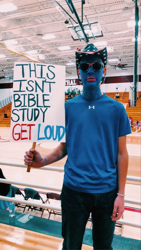 Poster Ideas For High School Football, Spirit Section Themes, Sport Signs High School, Student Section Signs Basketball, Football Poster Student Section, Highschool Game Posters, Pep Section Themes, Funny Signs For Football Games, Volleyball Student Section Themes