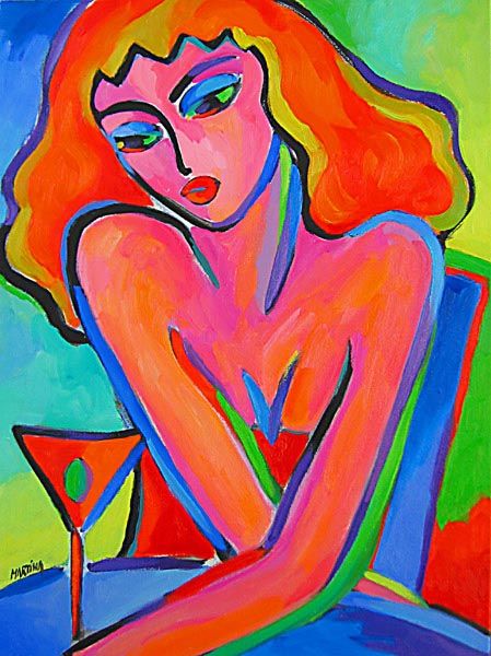 Martini Pop Art Girl original oil painting by Canadian artist Martina Shapiro Martina Shapiro, Abstract Girl Painting, Frida Paintings, Art Cubism, Pop Art Abstract, Composition Painting, Abstract Girl, Pop Art Girl, Painting Of Girl