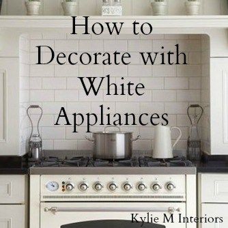 ideas for how to decorate with white appliances.  Decorating ideas including countertop and painted kitchen cabinet ideas White Kitchen Appliances, Kitchen Appliance Storage, Outdoor Kitchen Appliances, White Appliances, Cabinets And Countertops, New Kitchen Cabinets, Kitchen Cabinet Colors, Kitchen Redo, Kitchen Paint