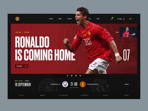 Manchester United's Website Redesign by Kaixa on Dribbble Football Website Design, Sport Website Design, Football Website, Kids App Design, Web Sport, Manchester United Old Trafford, Interactive Web Design, News Website Design, Sports Website