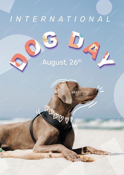 Premium Vector | Dog day poster template vector editable pet event with Weimaraner Pet Advertising, Pet Event, Pet Branding, International Dog Day, Dog Accesories, Dog Pee, Event Poster Design, Dog Day, Dog Branding