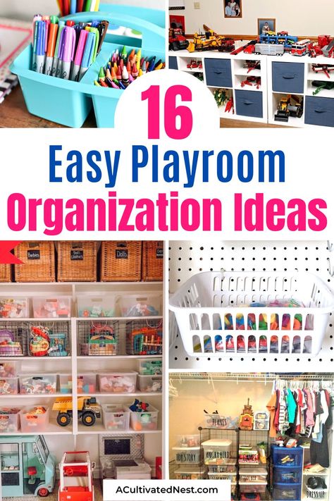 16 Easy Playroom Organization Ideas- Say goodbye to playroom chaos! Discover brilliant and easy playroom organization ideas that will keep toys, games, and crafts neatly sorted. Create a space where imagination thrives, making playtime a breeze. | #OrganizationInspiration #organizingTips #organization #KidsPlayroom #ACultivatedNest Playroom Craft Organization, Toys Organization Ideas, Toys Organization, Playroom Organization Ideas, Pegboard Storage, Doll Storage, Diy Toy Storage, Toy Storage Solutions, Pet Organization