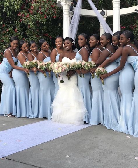 Black People Weddings, Baby Blue Bridesmaid Dresses, Light Blue Bridesmaid Dresses, Light Blue Bridesmaid, Baby Blue Weddings, Blue Wedding Decorations, Gorgeous Bridesmaid Dresses, Wedding Bridesmaids Dresses Blue, Light Blue Wedding