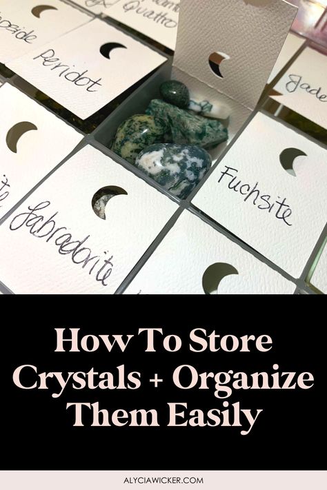 Crystal Cage Diy, Diy Crystal Storage, Storage For Crystals, Crystal Organization Ideas, Where To Store Crystals, Gemstone Storage Ideas, How To Organize Crystals, Crystal Storage Ideas Diy, How To Display Rocks And Crystals