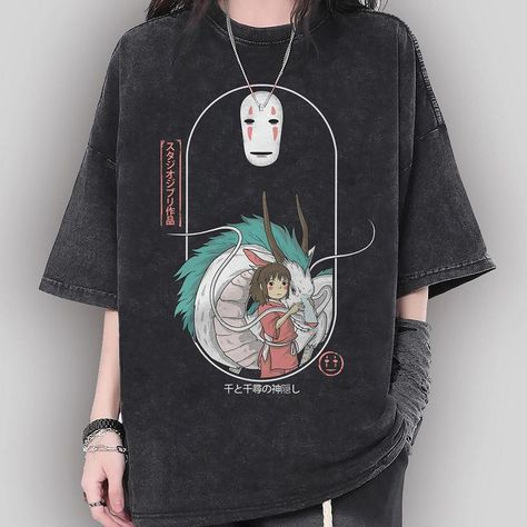 Spirited Away Shirt, Chihiro Shirt, Haku Shirt, Casual Cotton No Face Ghibli, Ghibli Shirt, Studio Ghibli Shirt, Totoro Shirt, Sublimacion Ideas, 2024 Style, Tiktok Shop, Vintage Studio, Nice Clothes