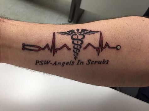 Awesome tat! Personal Support Worker Tattoo, Registered Nurse Tattoo, Personal Support Worker, Cute Meaningful Tattoos, Core Tattoo, Tattoo Pics, Nurse Tattoo, Caregiver Resources, My Future Job