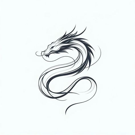 Leo Dragon Tattoo, Minimalist Chinese Dragon Tattoo, Small Chinese Dragon Tattoo Simple, Simple Dragon Design, Year Of Dragon Tattoo, Chinese Dragon Simple, Simple Chinese Dragon Tattoo, Luck Dragon Tattoo, Dragon Simple Tattoo