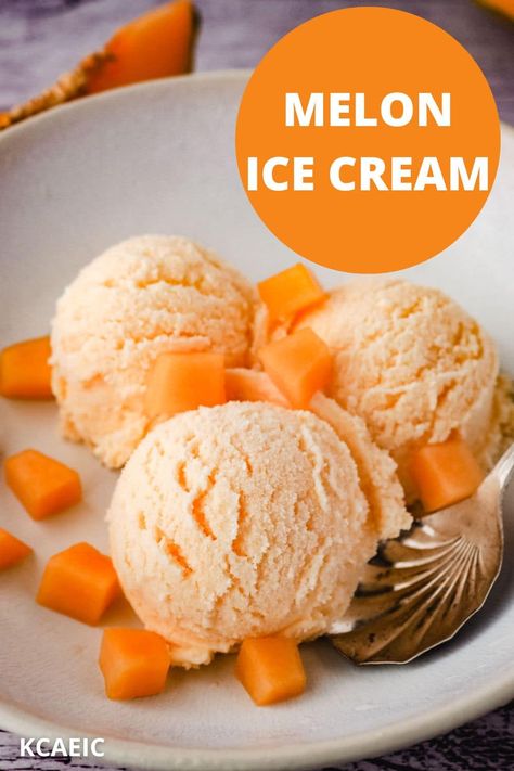 This easy melon ice cream is made with fresh cantaloupe or rockmelon for sweet and juicy ice cream that's full of fresh fragrant flavor. Rockmelon Recipes, Melon Ice Cream Recipes, Melon Ice Cream, Homemade Mango Ice Cream, Non Dairy Ice Cream, Ice Cream Smoothie, Honey Ice Cream, Eggless Desserts, Mango Ice Cream