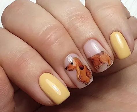 14 Nail Designs For Dachshund Lovers 2019 | Page 2 of 3 | PetPress Sausage Dog Nail Art, Dog Nail Art Designs, Dachshund Nail Art, Dogs Nails Art, Nails Dog Design, Puppy Nails Designs, Dachshund Nails, Dog Nails Design, Clover Nails