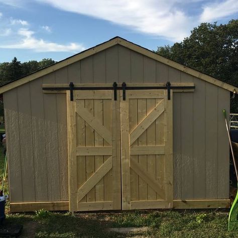 Sliding Barn Doors for shed - RYOBI Nation Projects Barn Doors Sliding Outdoor, Sliding Barn Doors Outside, Sliding Shed Doors Diy, Shed Front Ideas, Outside Barn Doors, Shed With Barn Doors, Shed Barn Doors, Diy Exterior Barn Door, Diy Shed Door