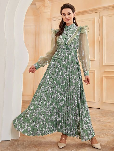 Pleated Dress Long, Long Gown Design, Ditsy Floral Print, Dresses By Length, Long Gown, Ditsy Floral, Hem Dress, Floral Maxi, Kurti Designs