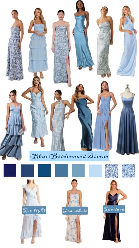 Blue Wedding Party Attire Color Schemes, Bridesmaid Dresses Blue Shades, Mismatched Navy Bridesmaid Dresses, Bridesmaid Dusty Blue, French Blue Bridesmaid Dress, Periwinkle Bridesmaid Dresses, Bridesmaid Satin Dresses, Mismatched Bridesmaid Dresses Blue, Different Bridesmaid Dresses