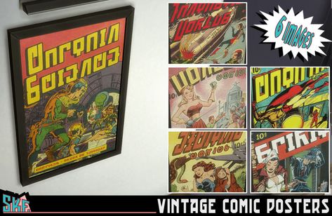 5 Sims 4 Comic Book Cc, Sims 4 Simlish Posters, Vintage Comic Book Covers, Comic Poster, Vintage Comic Books, Framed Posters, Comic Book Covers, Vintage Comics, 3d Projects