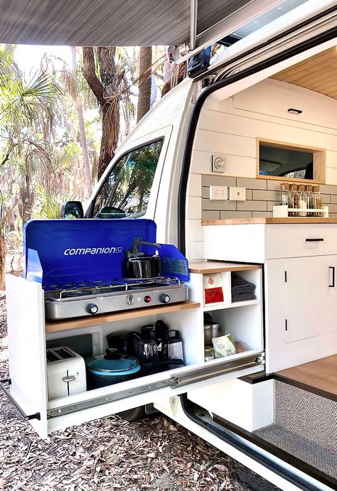 How to convert a van into a luxe campervan Van Kitchen, Kangoo Camper, Converted Vans, T3 Vw, Kombi Home, Micro Camper, Van Conversion Interior, Campervan Life, Build A Camper Van