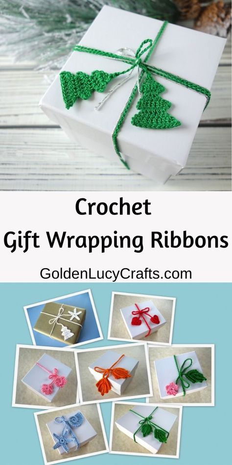 Wrapping Ribbon Ideas, Gift Wrapping Ribbon Ideas, Crochet Appliques, Wrapping Ribbon, Ribbon Ideas, Yarn Gifts, Dishcloth Knitting Patterns, Crochet Chain, Easy Crochet Projects