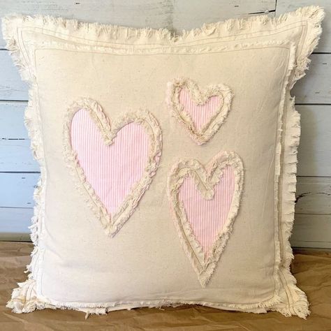 Valentine Pillows, Trendy Pillows, Drop Cloth Projects, Vintage Valentine Crafts, Edges Design, Mother Of Four, Pink Throw Pillow, Trendy Pillow, Rustic Valentine