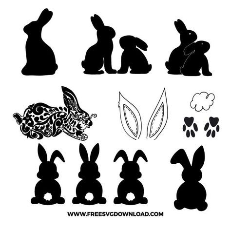 Rabbit Head Silhouette, Bunny Svg Free Cricut, Rabbit Svg Free, Bunny Silhouette Template, Easter Bunny Svg Free, Easter Svg Free, Bunny Svg Free, Rabbit Mandala, Rabbit Outline