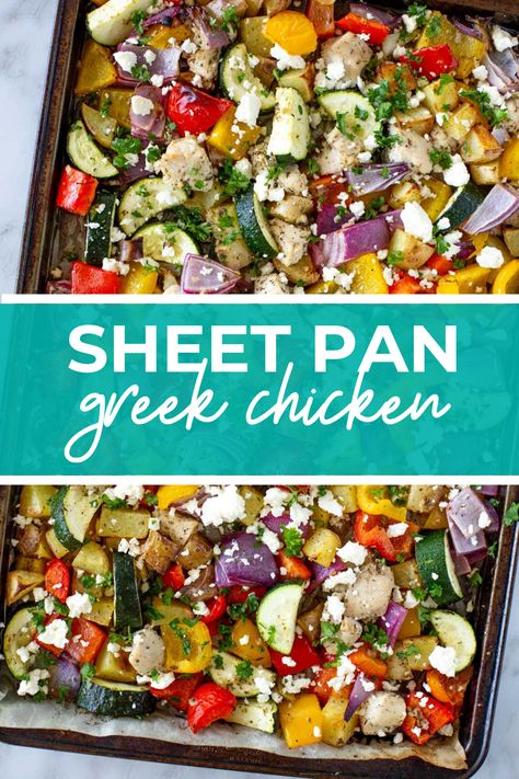 Sheet Pan Greek Chicken {Meal Prep} Chicken Bake With Veggies, Easy Healthy Dinner Sheet Pan, Greek Chicken And Veggies Sheet Pan, Sheet Pan Chicken Mediterranean, Sheet Pan Summer Dinners, Meal Prep Sheet Pan Meals, Sheet Pan Seasoning, Sheet Pan Dinners Greek, Clean Sheet Pan Meals