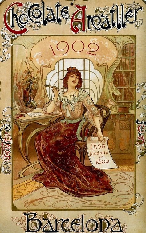 Art nouveau poster for chocolate Poster Grafico, Art Nouveau Mucha, Old Posters, Illustration Art Nouveau, Design Art Nouveau, Illustration Kunst, Mucha Art, Alfons Mucha, Art Nouveau Illustration