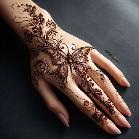 Butterfly With Mehndi, Henna Ideas Butterfly, Simple Butterfly Mehendi Designs, Mehandi Designs Butterfly, Butterfly Mehendi Designs, Mehndi Design Butterfly, Butterfly Mehndi Designs, Butterfly Mehndi Design, Mandi Design