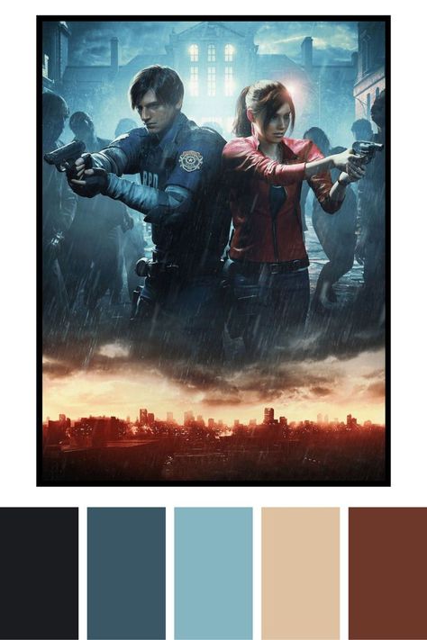 Color palette idea inspired by the video game Resident Evil 2 2 Color Palette, Names List, Resident Evil 2, Color Charts, Color Pallets, Resident Evil, Color Chart, Color Palettes, Video Game