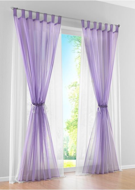 Purple Curtains Bedroom, Purple And White Bedroom, Double Layer Curtains, Layer Curtains, Gauze Curtains, Lavender Curtains, White Curtains Bedroom, Deco Violet, Purple Bedroom Decor